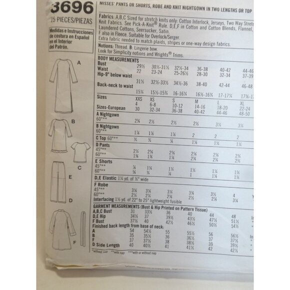 Simplicity Pattern 3696 Women's PJs Gown Robe XXS XS S M - Picture 4 of 6